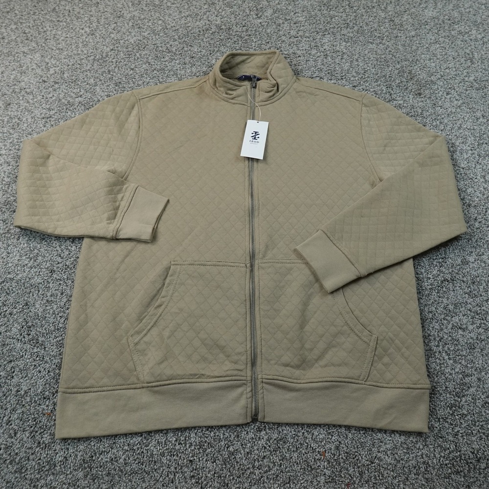 NEW IZOD Sweatshirt Mens M Beige Quilted Full Zip Mock Neck Bomber Jacket Top